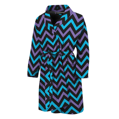 Blue Purple And Black Chevron Print Men's Bathrobe