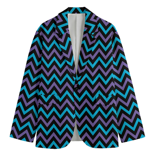 Blue Purple And Black Chevron Print Men's Blazer