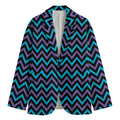 Blue Purple And Black Chevron Print Men's Cotton Blazer