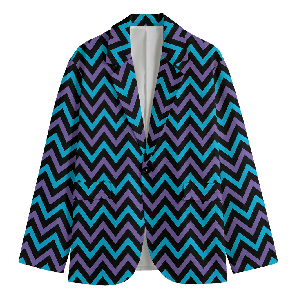 Blue Purple And Black Chevron Print Men's Cotton Blazer
