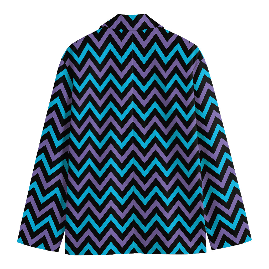Blue Purple And Black Chevron Print Men's Cotton Blazer