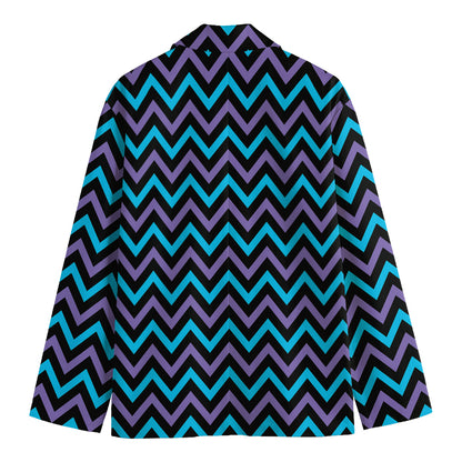 Blue Purple And Black Chevron Print Men's Cotton Blazer