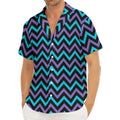 Blue Purple And Black Chevron Print Men's Deep V-Neck Shirt