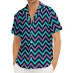 Blue Purple And Black Chevron Print Men's Deep V-Neck Shirt