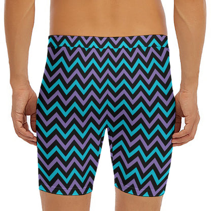 Blue Purple And Black Chevron Print Men's Long Boxer Briefs