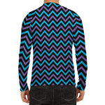 Blue Purple And Black Chevron Print Men's Long Sleeve Rash Guard