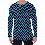 Blue Purple And Black Chevron Print Men's Long Sleeve T-Shirt