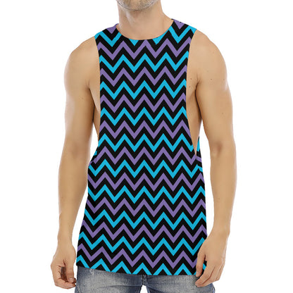 Blue Purple And Black Chevron Print Men's Muscle Tank Top