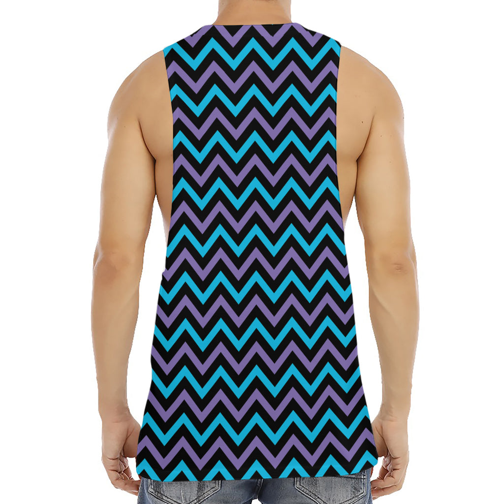 Blue Purple And Black Chevron Print Men's Muscle Tank Top