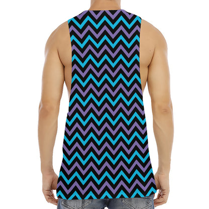 Blue Purple And Black Chevron Print Men's Muscle Tank Top