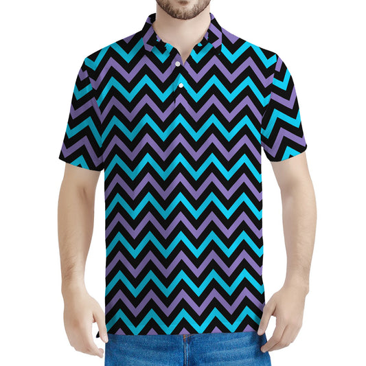Blue Purple And Black Chevron Print Men's Polo Shirt