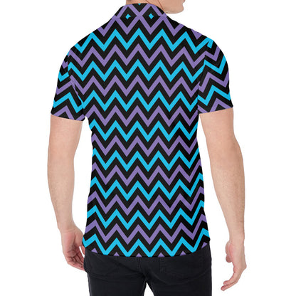 Blue Purple And Black Chevron Print Men's Shirt