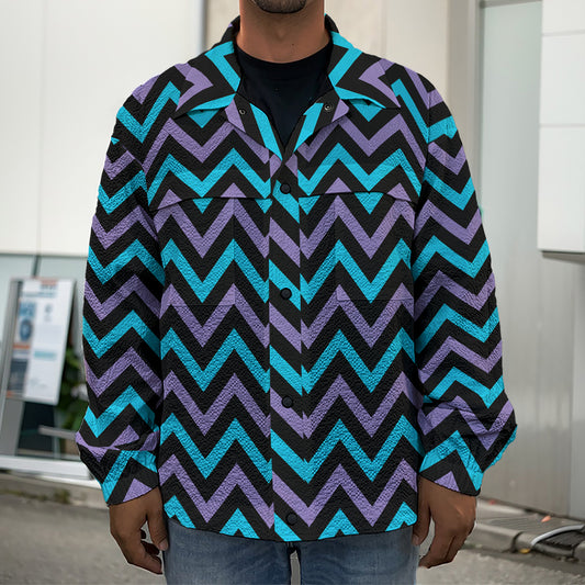 Blue Purple And Black Chevron Print Men's Shirt Jacket