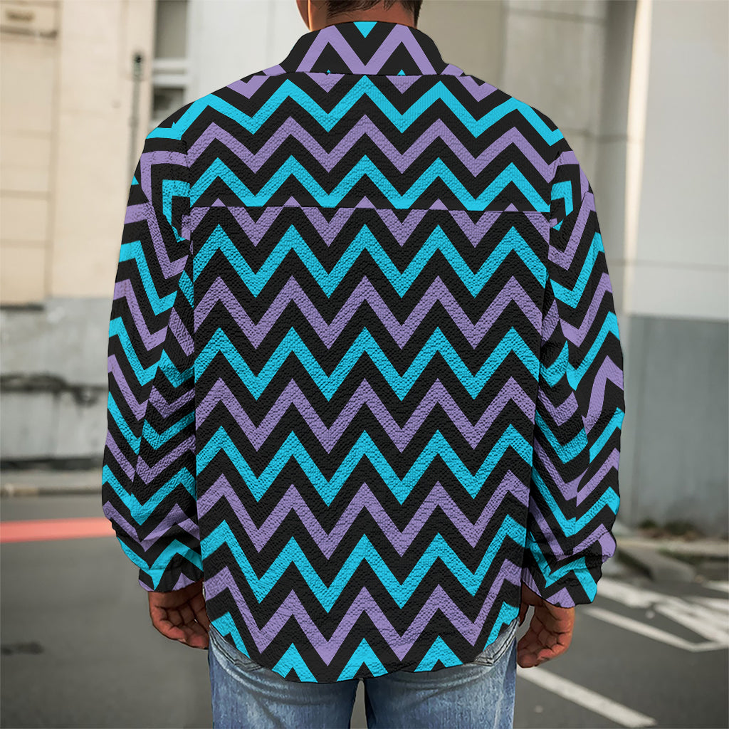 Blue Purple And Black Chevron Print Men's Shirt Jacket