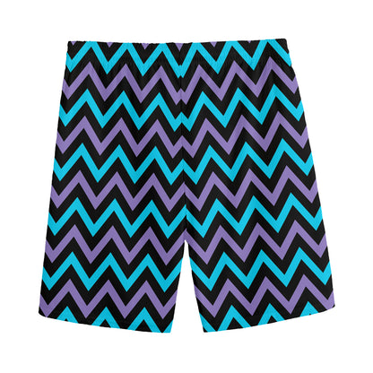 Blue Purple And Black Chevron Print Men's Sports Shorts