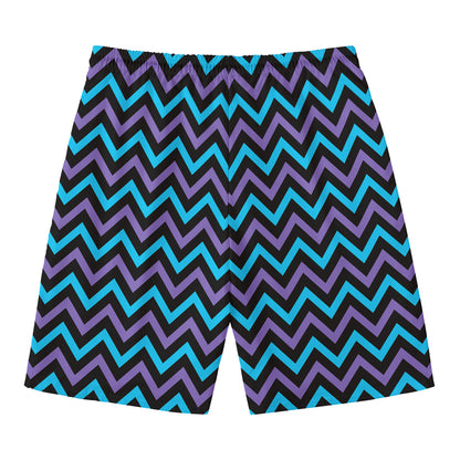 Blue Purple And Black Chevron Print Men's Swim Trunks