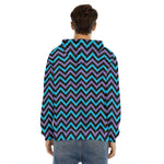 Blue Purple And Black Chevron Print Men's Velvet Pullover Hoodie
