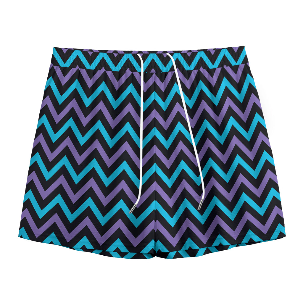 Blue Purple And Black Chevron Print Mesh Shorts