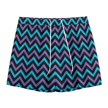 Blue Purple And Black Chevron Print Mesh Shorts