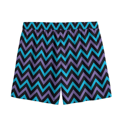 Blue Purple And Black Chevron Print Mesh Shorts