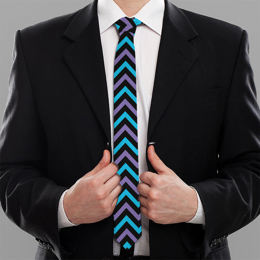 Blue Purple And Black Chevron Print Necktie