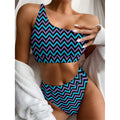 Blue Purple And Black Chevron Print One Shoulder Bikini Set