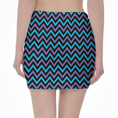 Blue Purple And Black Chevron Print Pencil Mini Skirt