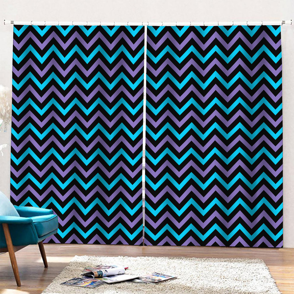 Blue Purple And Black Chevron Print Pencil Pleat Curtains