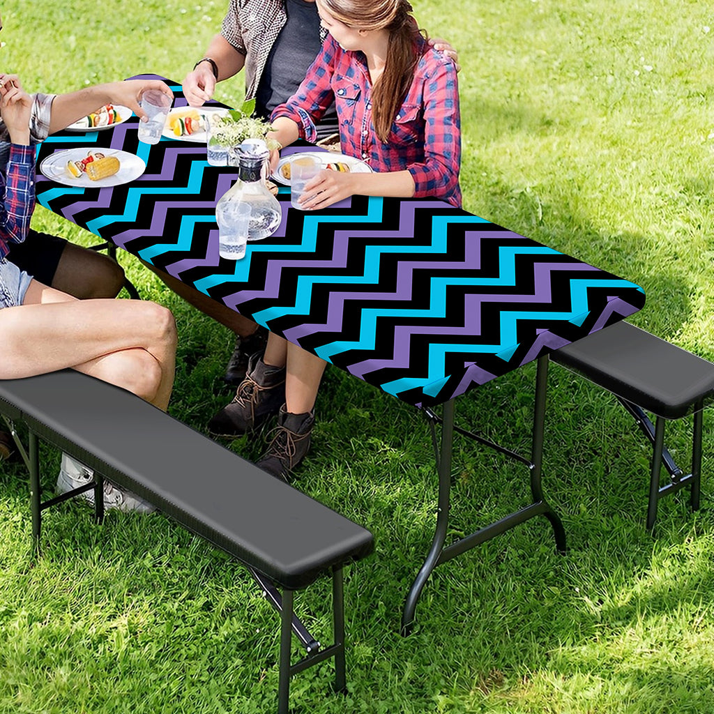 Blue Purple And Black Chevron Print Picnic Table Cover