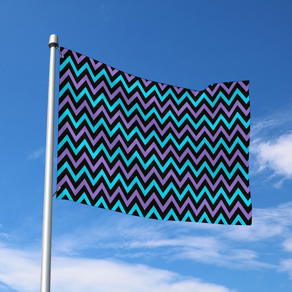 Blue Purple And Black Chevron Print Polyester Flag