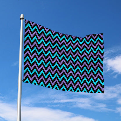 Blue Purple And Black Chevron Print Polyester Flag