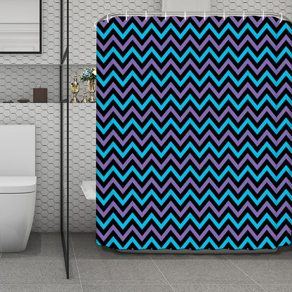 Blue Purple And Black Chevron Print Polyester Shower Curtain