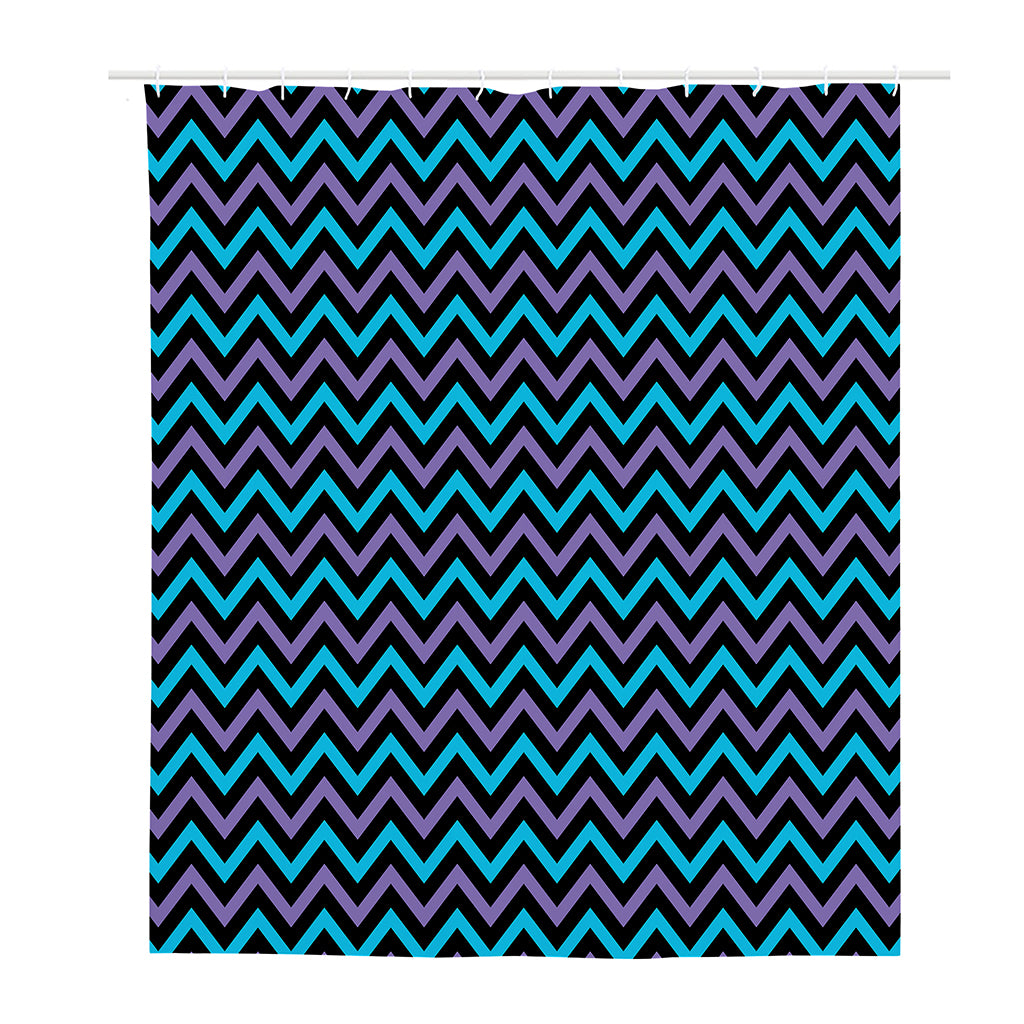 Blue Purple And Black Chevron Print Polyester Shower Curtain