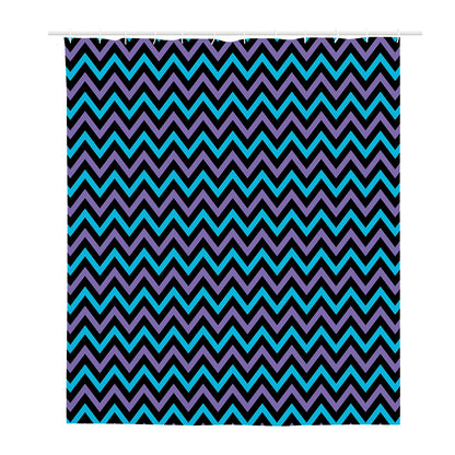 Blue Purple And Black Chevron Print Polyester Shower Curtain