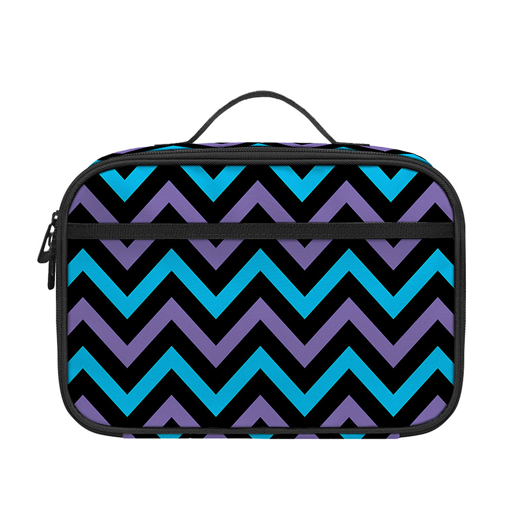 Blue Purple And Black Chevron Print Portable Lunch Bag