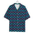 Blue Purple And Black Chevron Print Rayon Hawaiian Shirt