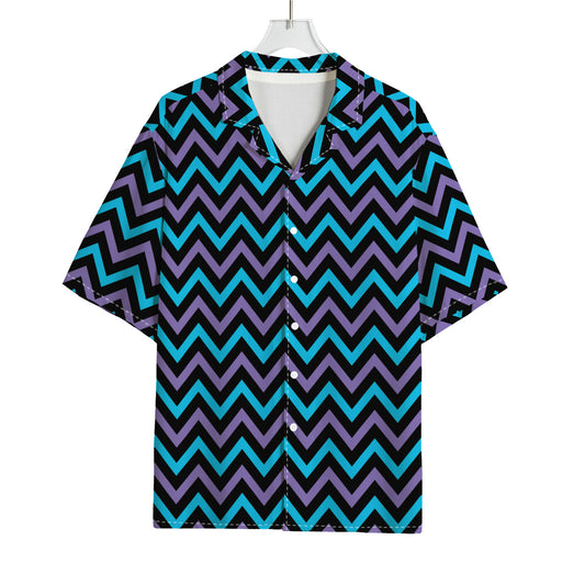 Blue Purple And Black Chevron Print Rayon Hawaiian Shirt