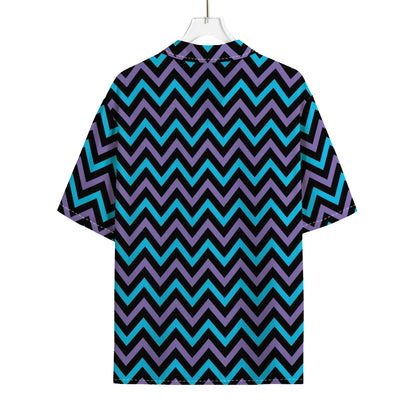 Blue Purple And Black Chevron Print Rayon Hawaiian Shirt