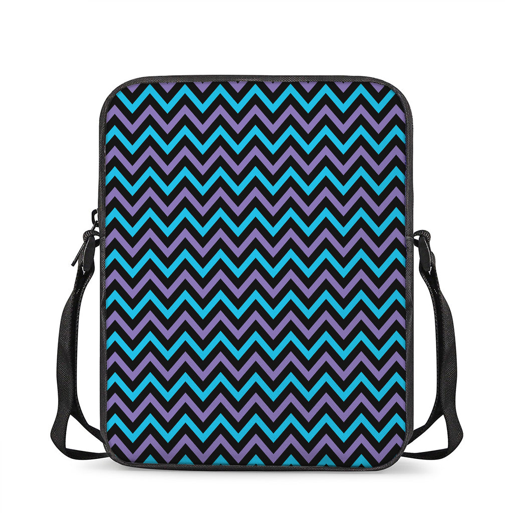 Blue Purple And Black Chevron Print Rectangular Crossbody Bag