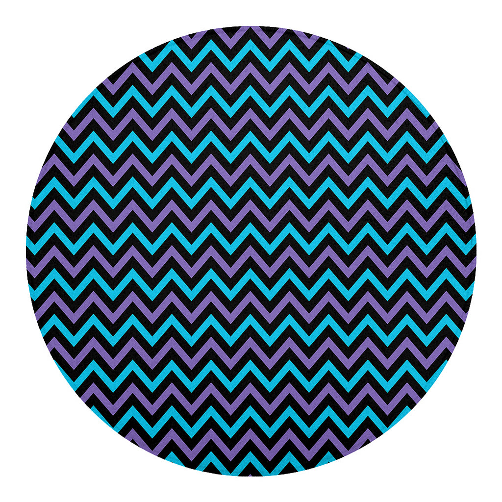 Blue Purple And Black Chevron Print Round Blanket