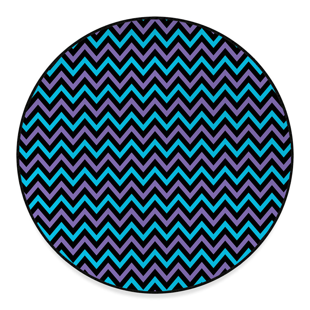 Blue Purple And Black Chevron Print Round Floor Mat