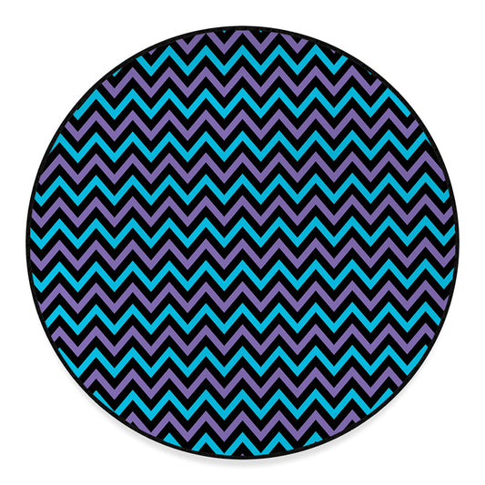 Blue Purple And Black Chevron Print Round Floor Mat