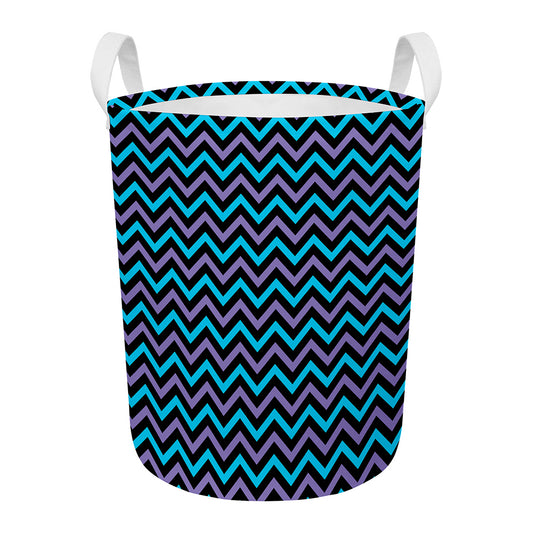 Blue Purple And Black Chevron Print Round Laundry Basket