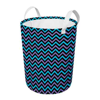 Blue Purple And Black Chevron Print Round Laundry Basket