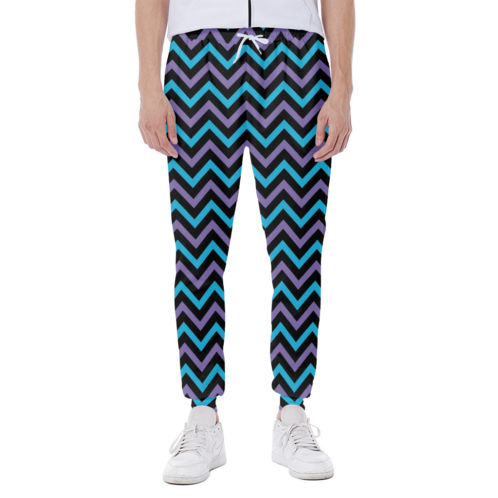 Blue Purple And Black Chevron Print Scuba Joggers