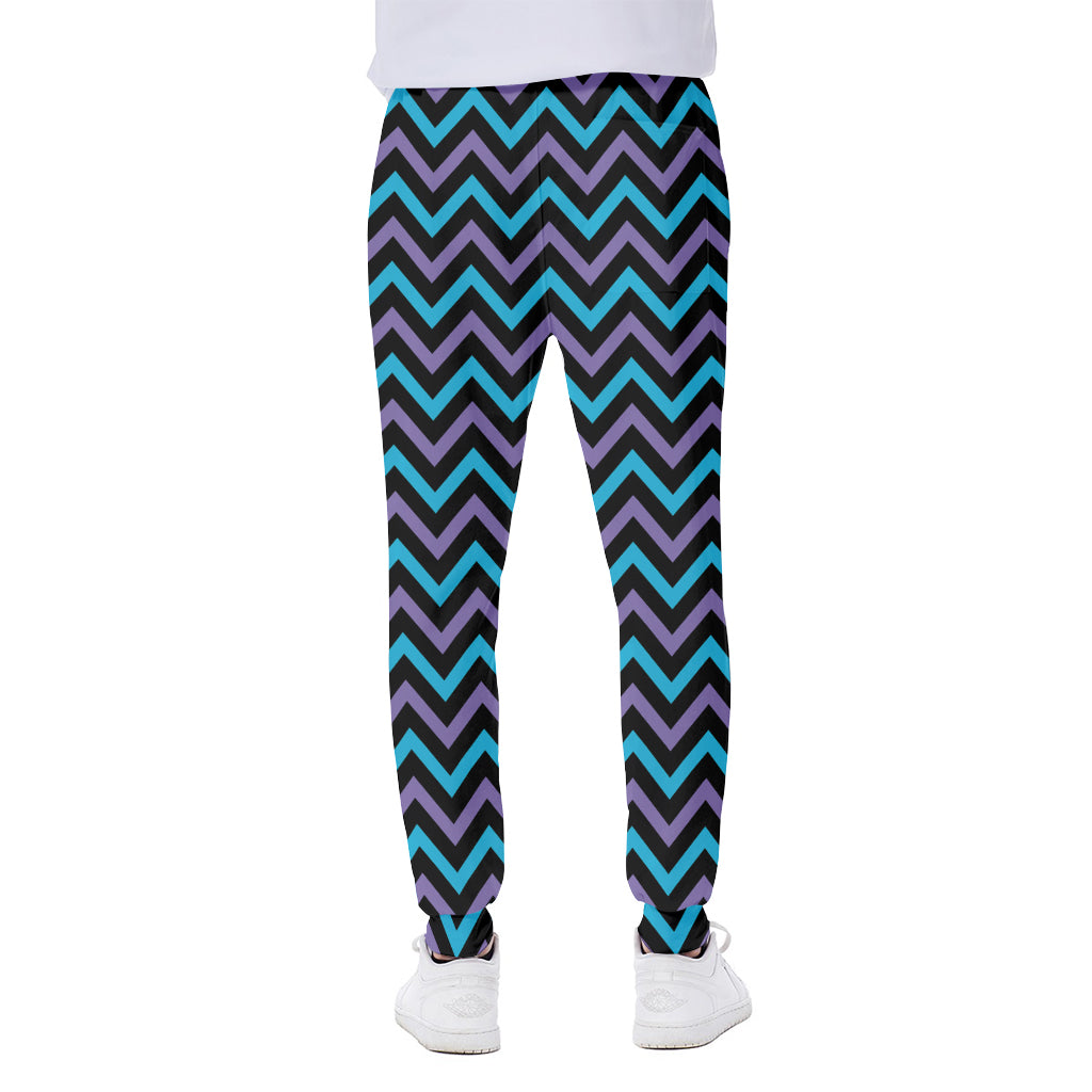 Blue Purple And Black Chevron Print Scuba Joggers