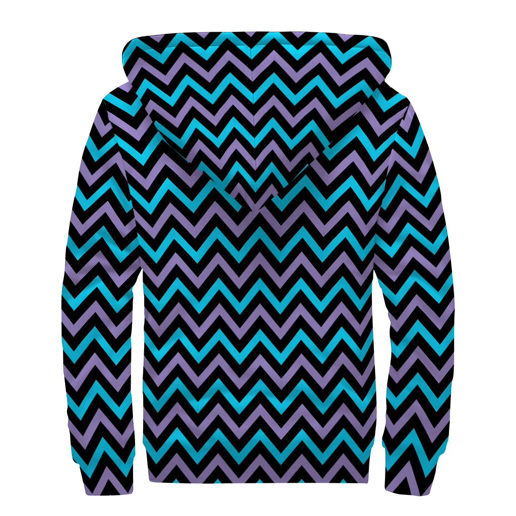 Blue Purple And Black Chevron Print Sherpa Lined Zip Up Hoodie