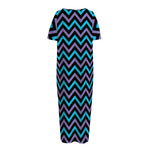 Blue Purple And Black Chevron Print Short Sleeve Long Nightdress