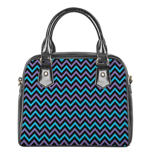Blue Purple And Black Chevron Print Shoulder Handbag