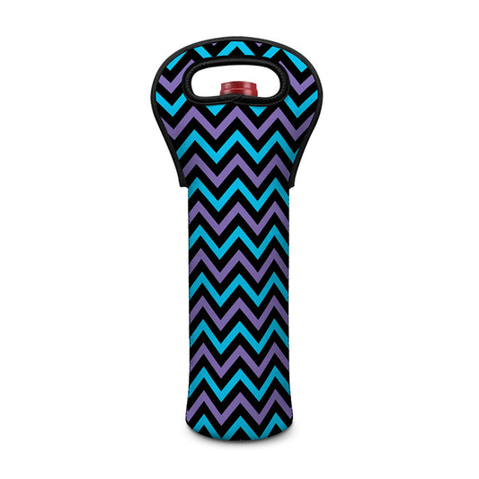 Blue Purple And Black Chevron Print Single Neoprene Wine Tote